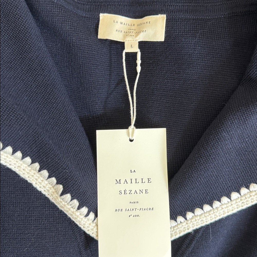 Sezane Naya Jumper Marine With Ecru Details - Size L - Picture 3 of 4